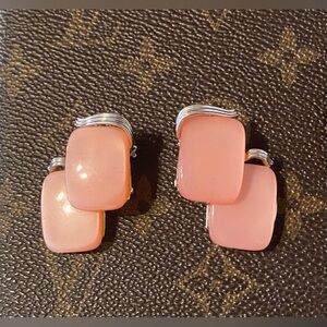 Vintage 1950s Lisner Thermoset Earrings peach pink  Lucite Panels MCM